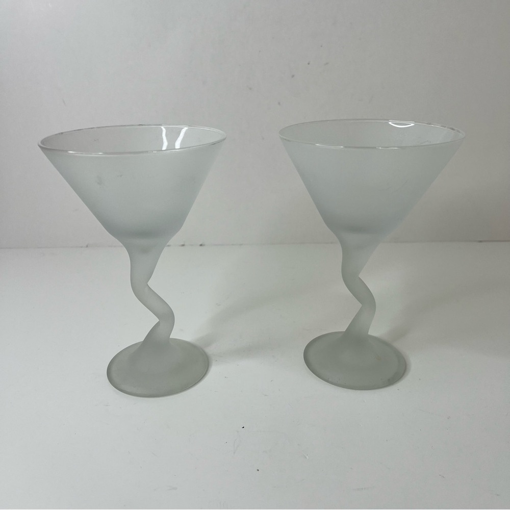 Vintage Frosted Martini Glasses with Twisted Stems Set of two